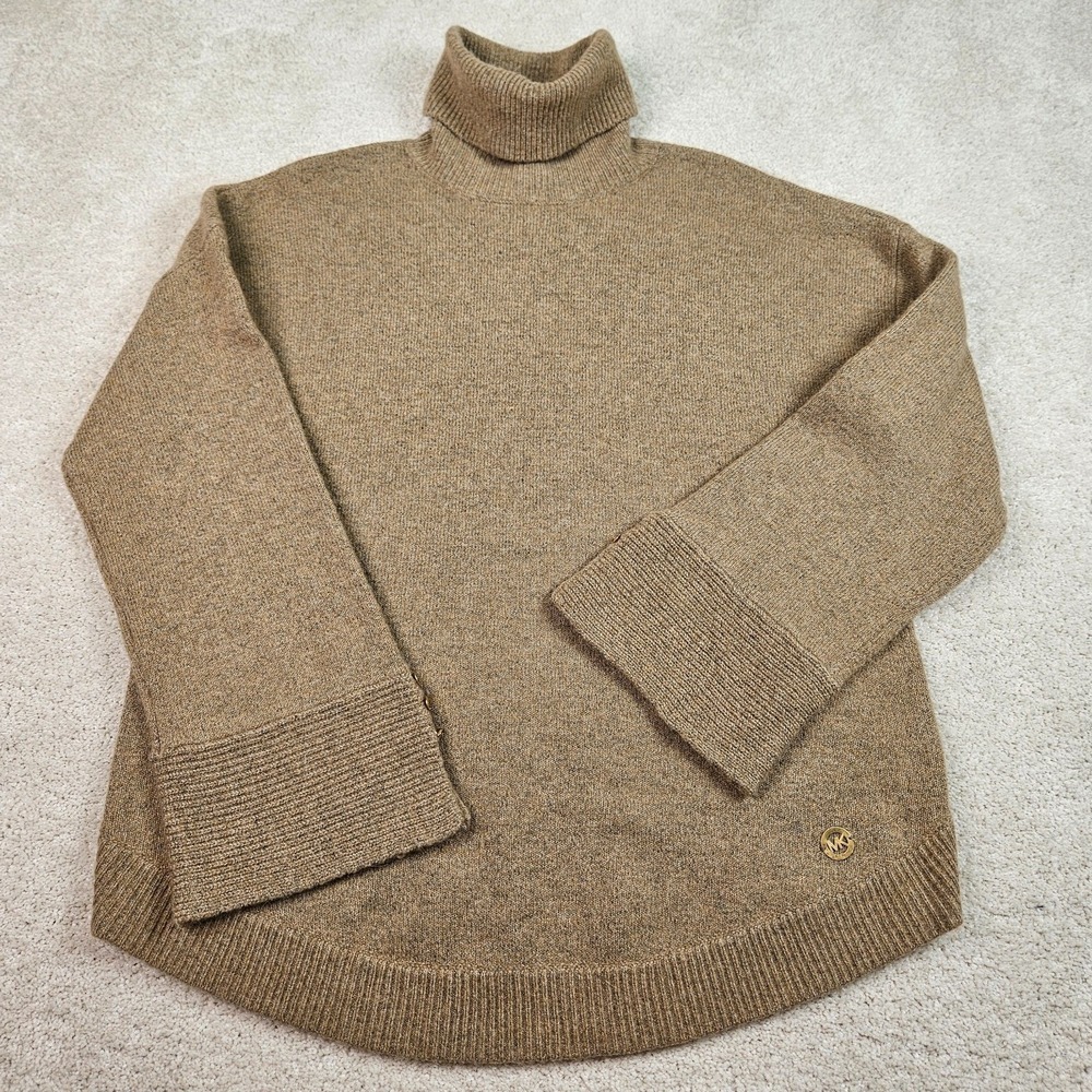 Minimalist Luxe Michael Kors M Ribbed Turtleneck Knit Tan Alpaca Blend Sweater